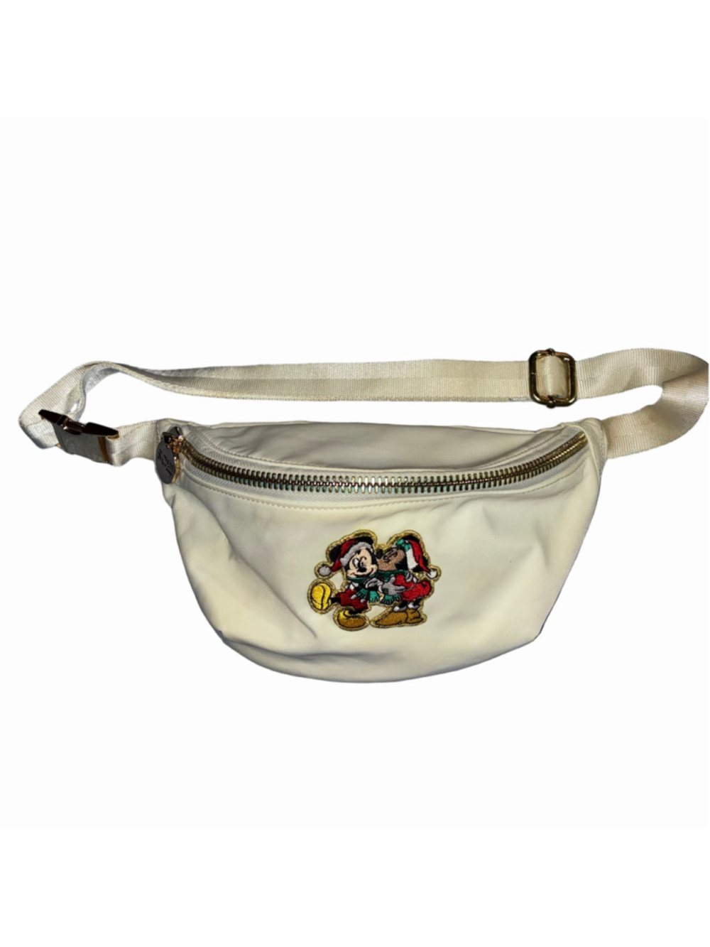 Women's Stoney Clover Lane Disney Mickey Christmas Jumbo Fanny Pack, White/Gold - Picture 1 of 8